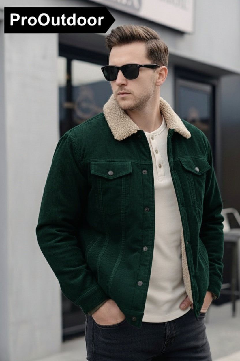 ClassicFit Corduroy Biker Jacket - Teal green