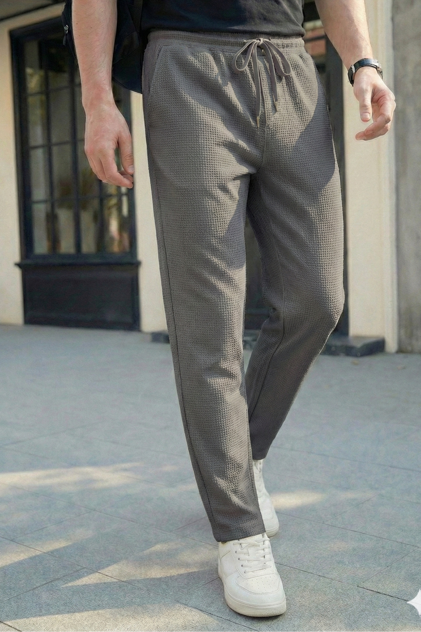 Waffle Knit Trouser - Charcoal