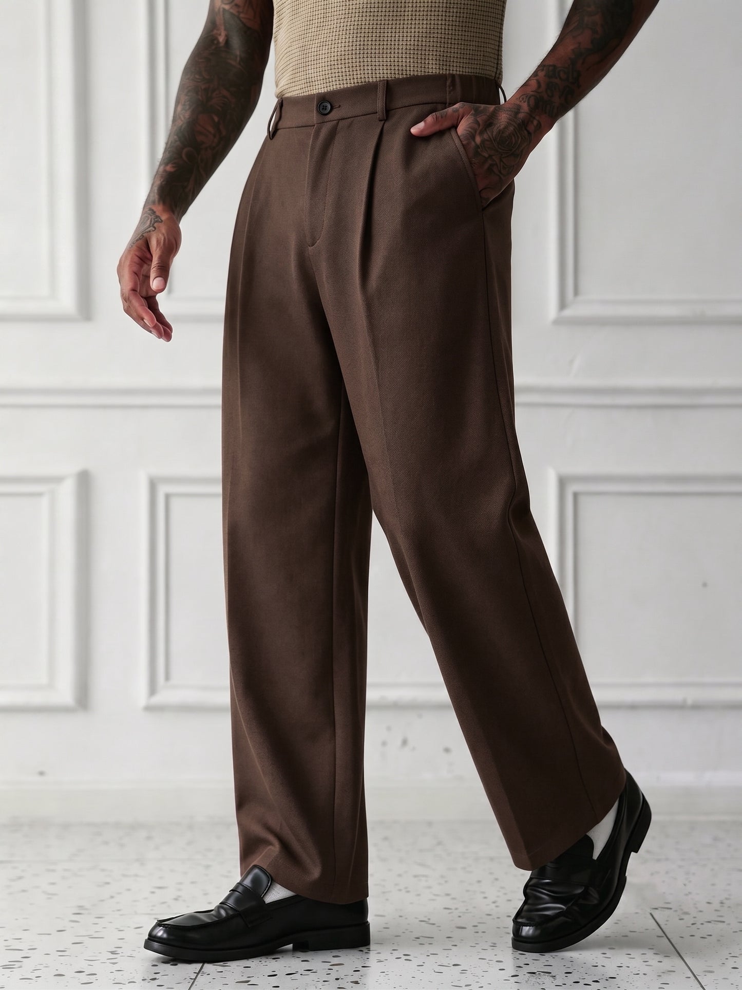 Korean Pants WideLeg SpandexDry - Chocolate