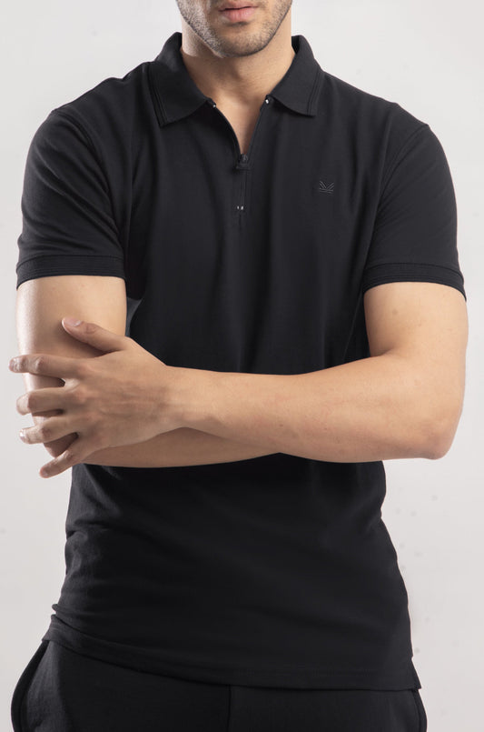 Limitless All Black Zip Cotton Polo