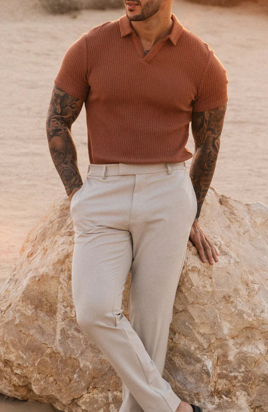 Azure ribbed polo-Rust