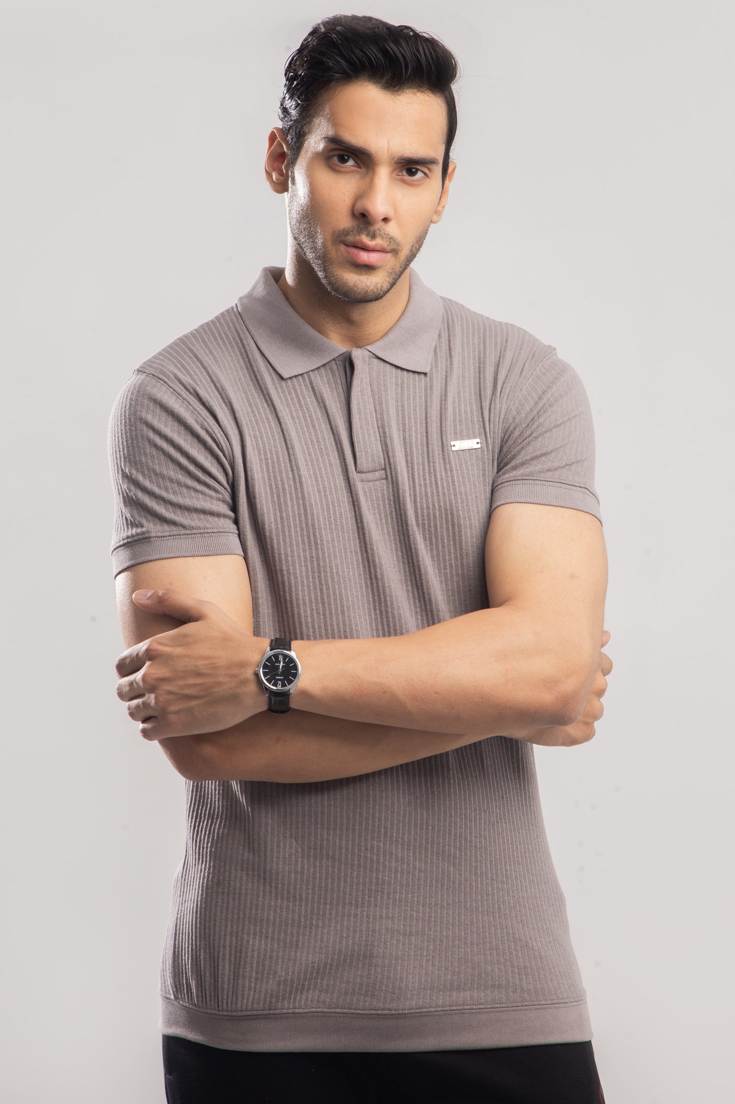 Knitted Metal Badge Textured Cotton Polo