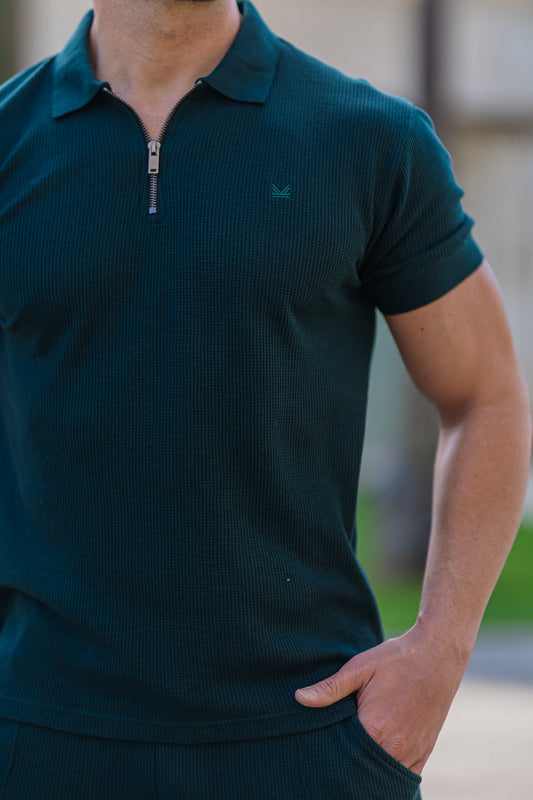 Textured Cotton Polo Seagreen