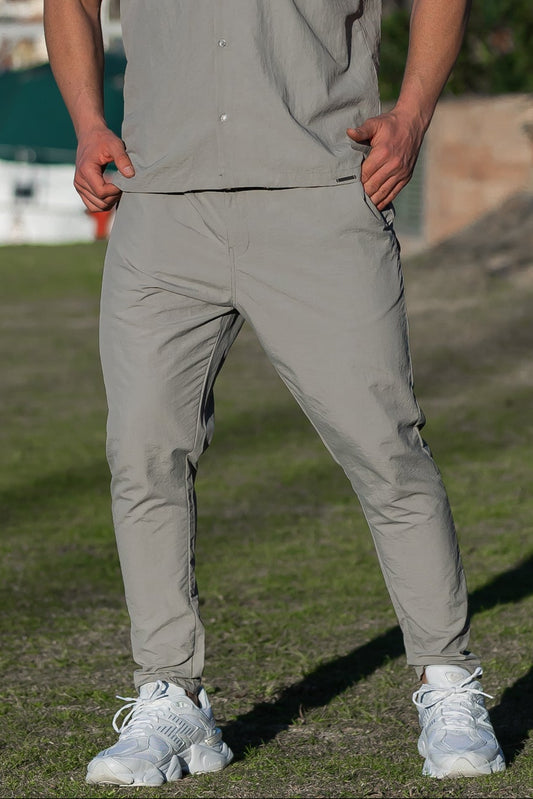 Crinkle Poly Textured Cottor Pants - Silver