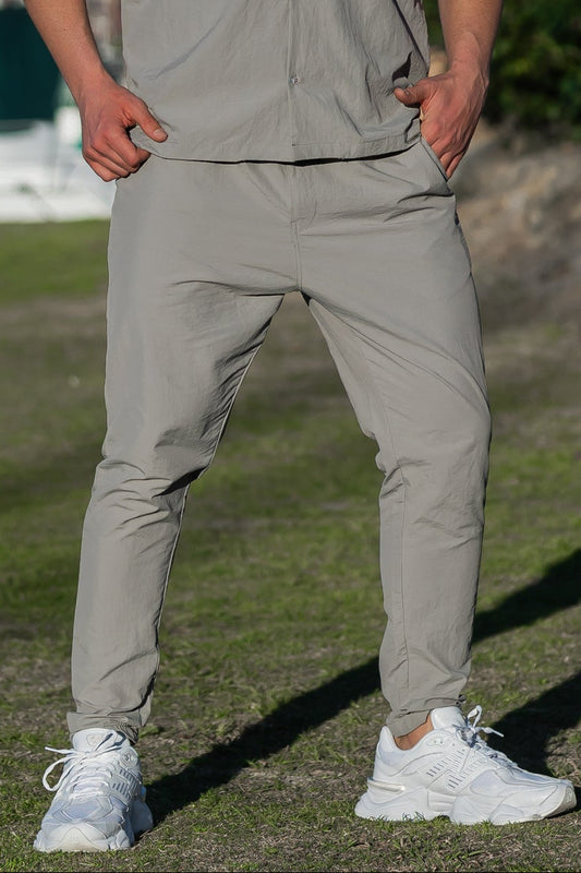 Crinkle Poly Textured Cottor Pants - Silver