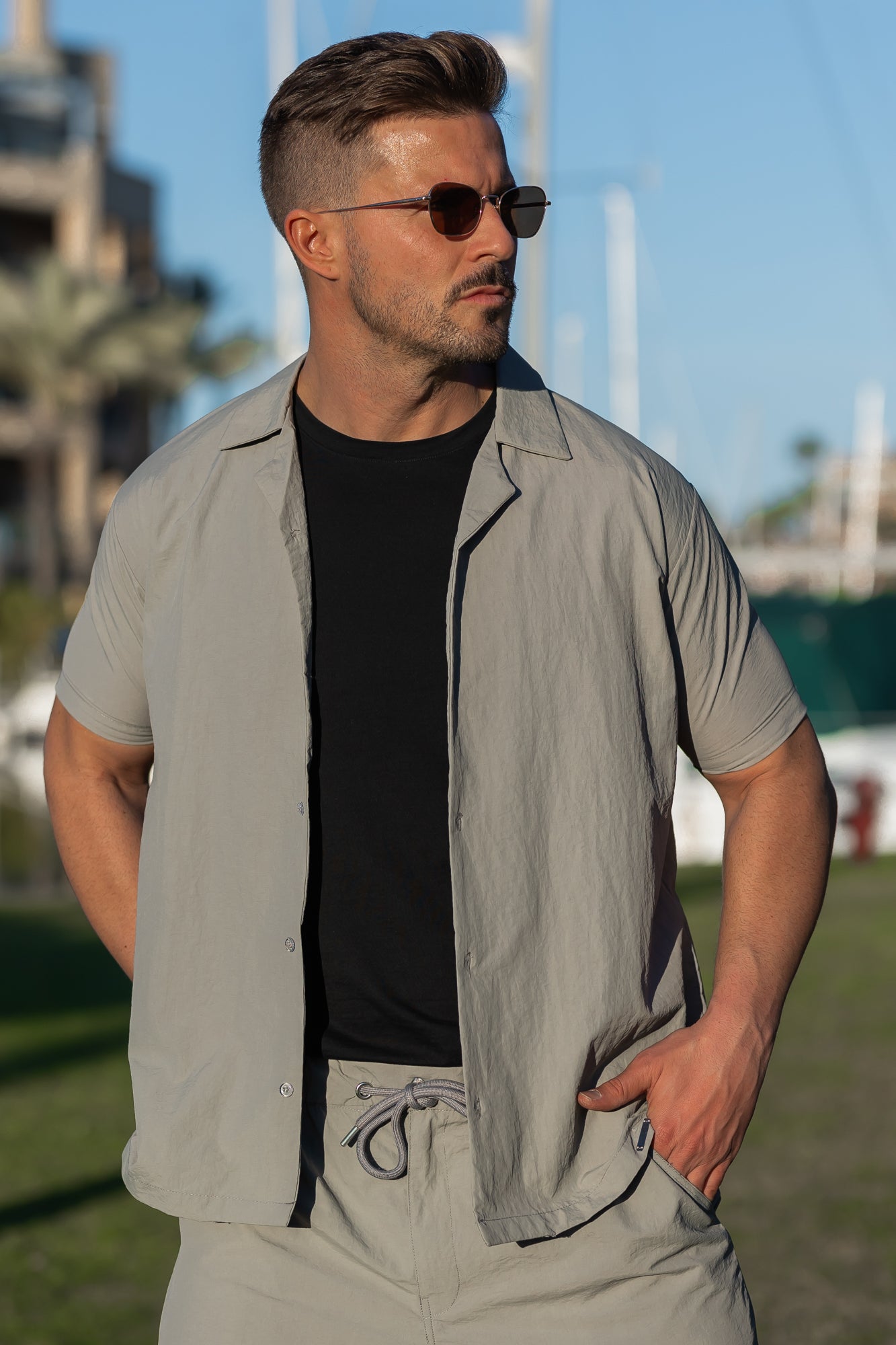 Monaco Crinkle Textured Poly Cotton Shirt - Silver