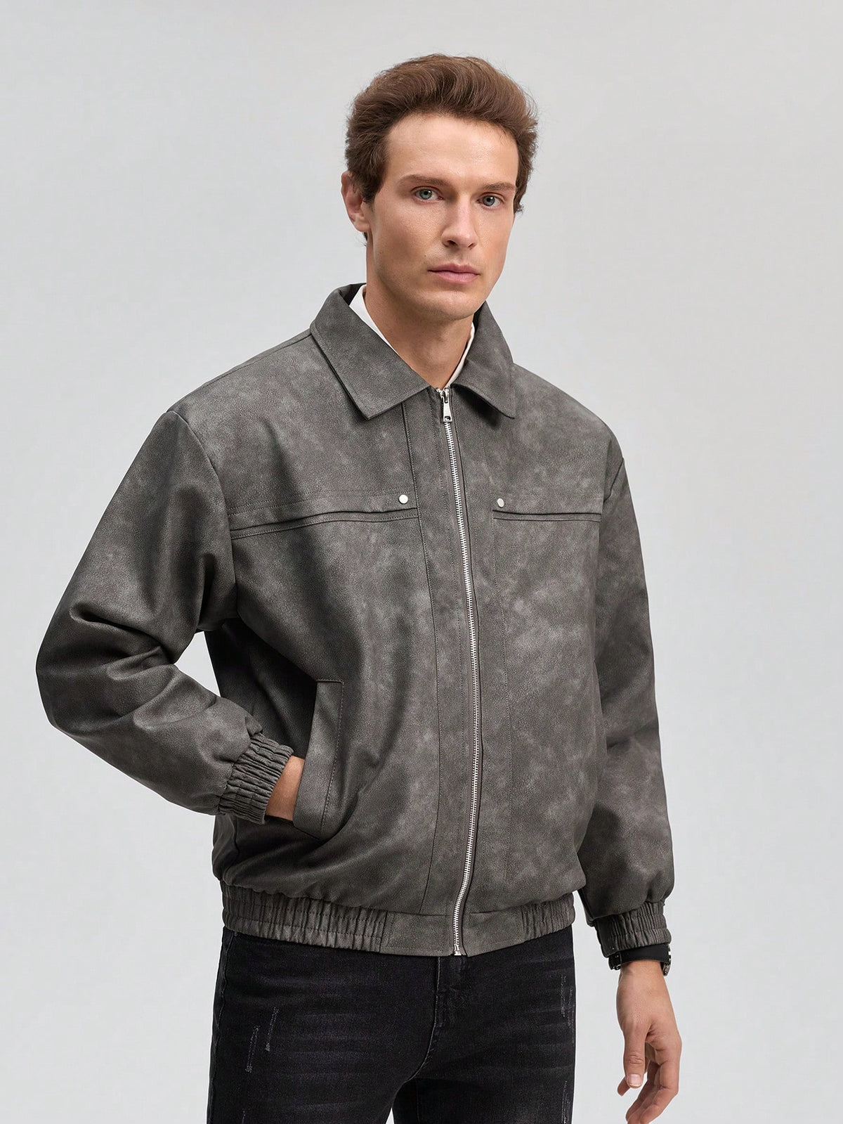 Suede Leather Jacket - Grey
