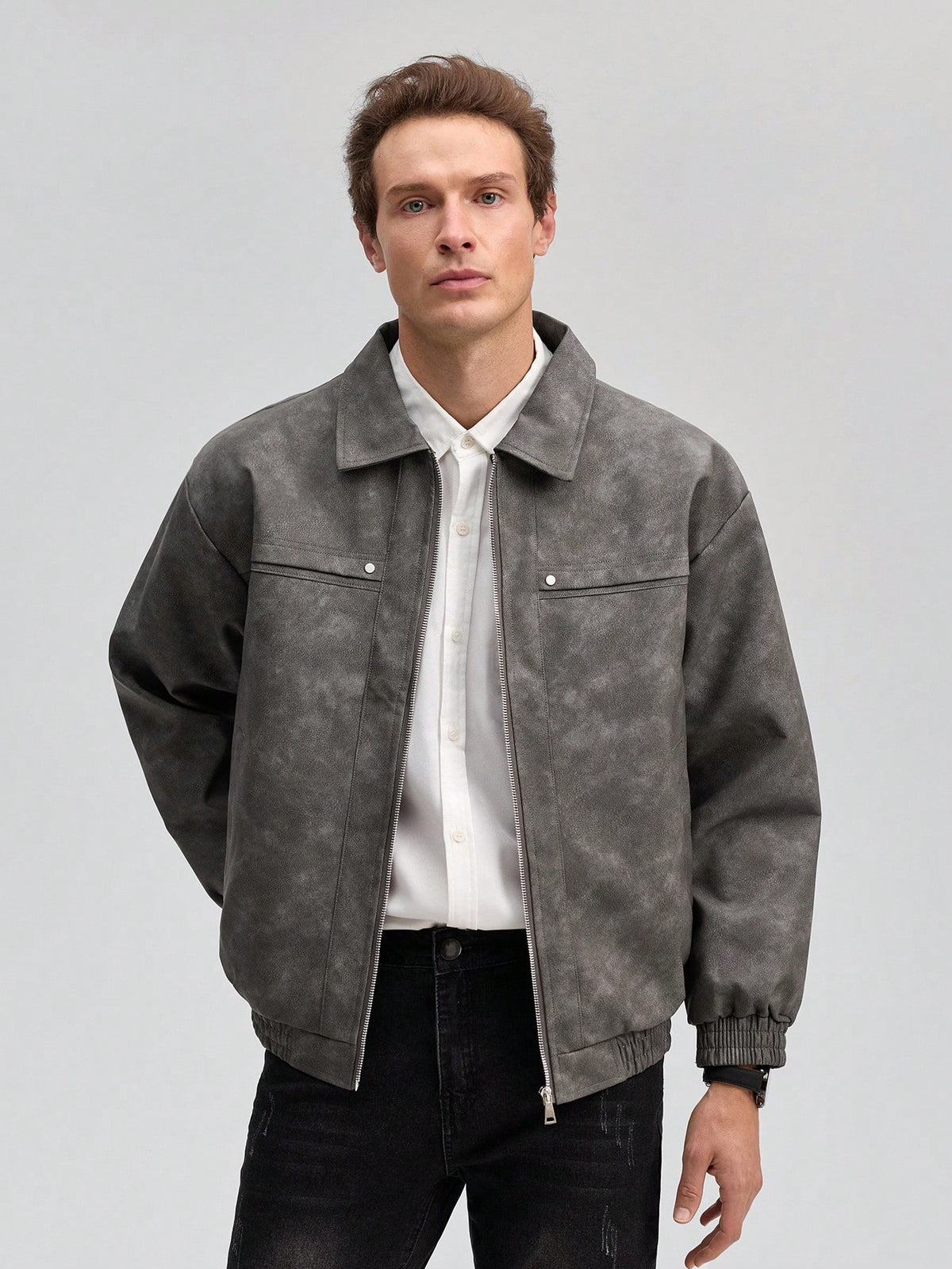 Suede Leather Jacket - Grey