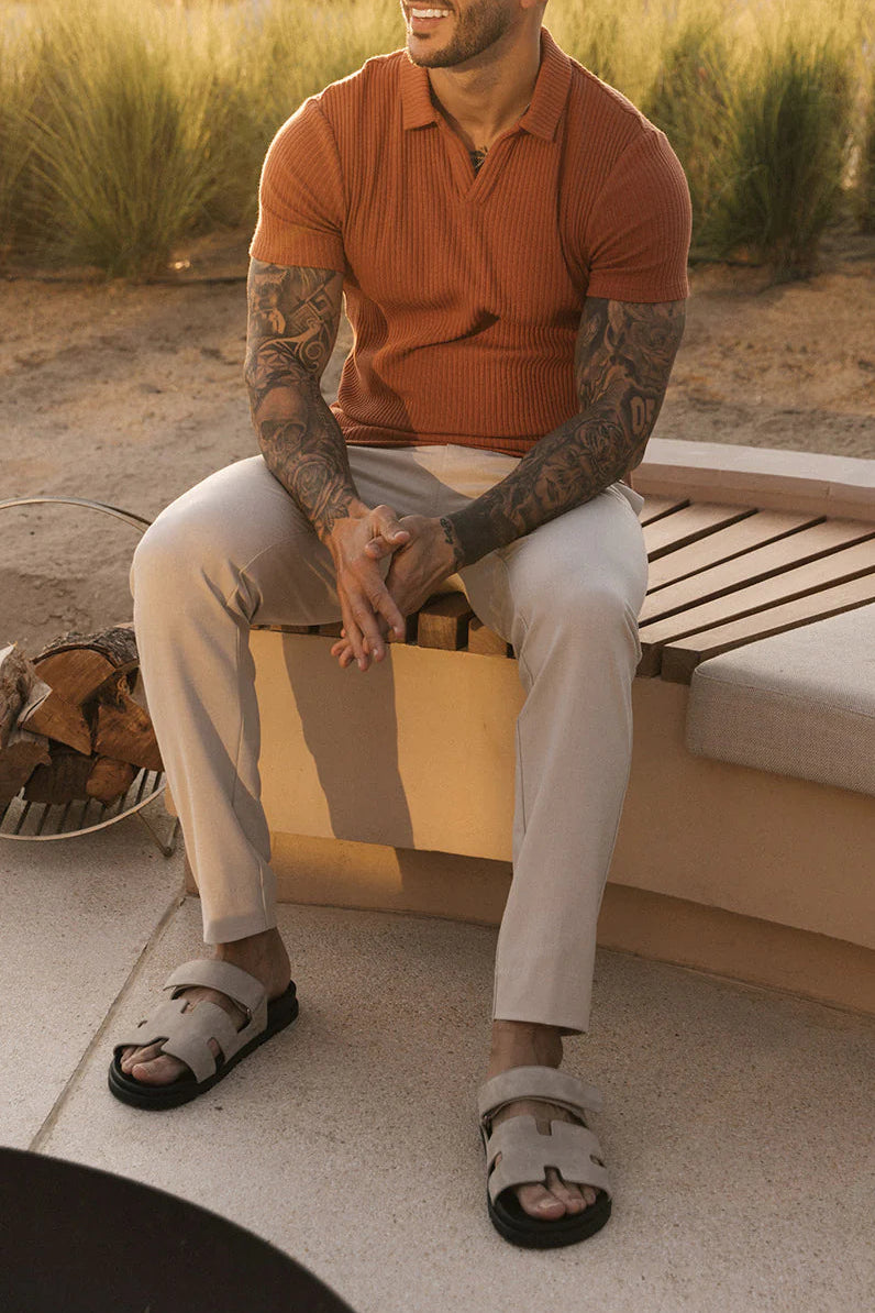 Azure ribbed polo-Rust