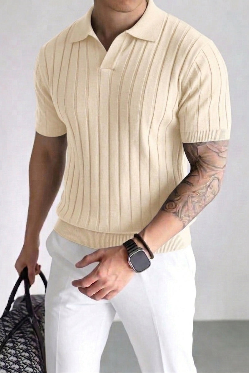 Rebel Azure Drop Needle Texture Polo - Cream