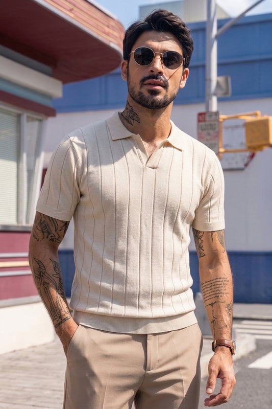 Rebel Drop Needle Texture Polo - Cream