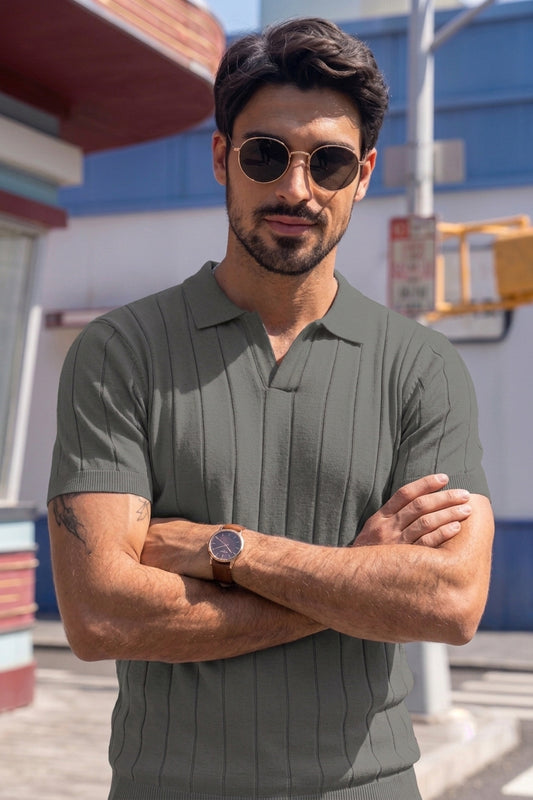 Rebel Drop Needle Texture Polo - Solid grey