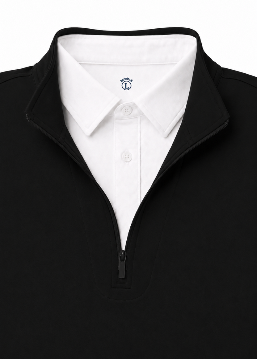 Quarter Zip w/ Built in Polo Collar - Black