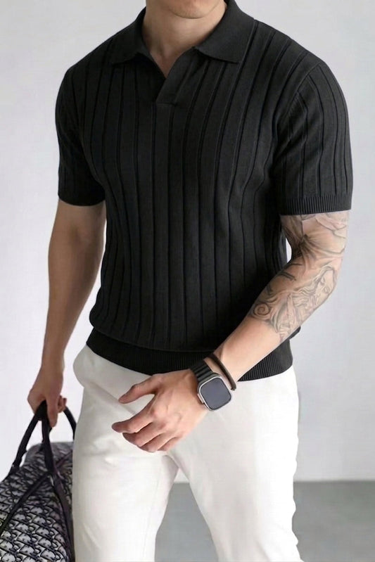 Rebel Azure Drop Needle Texture Polo - Black