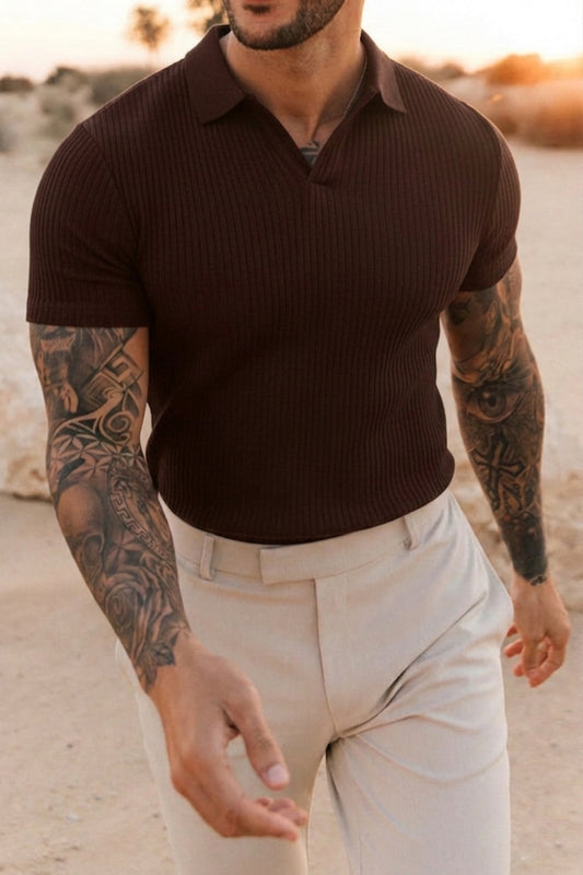 Azure Dropneedle Texture Polo - Chocolate Brown