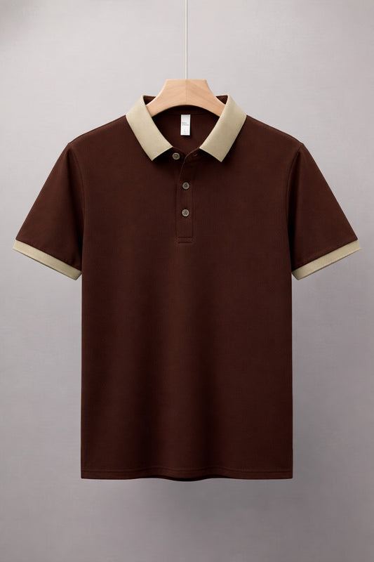 Contrast Cotton Polo - Chocolate Brown