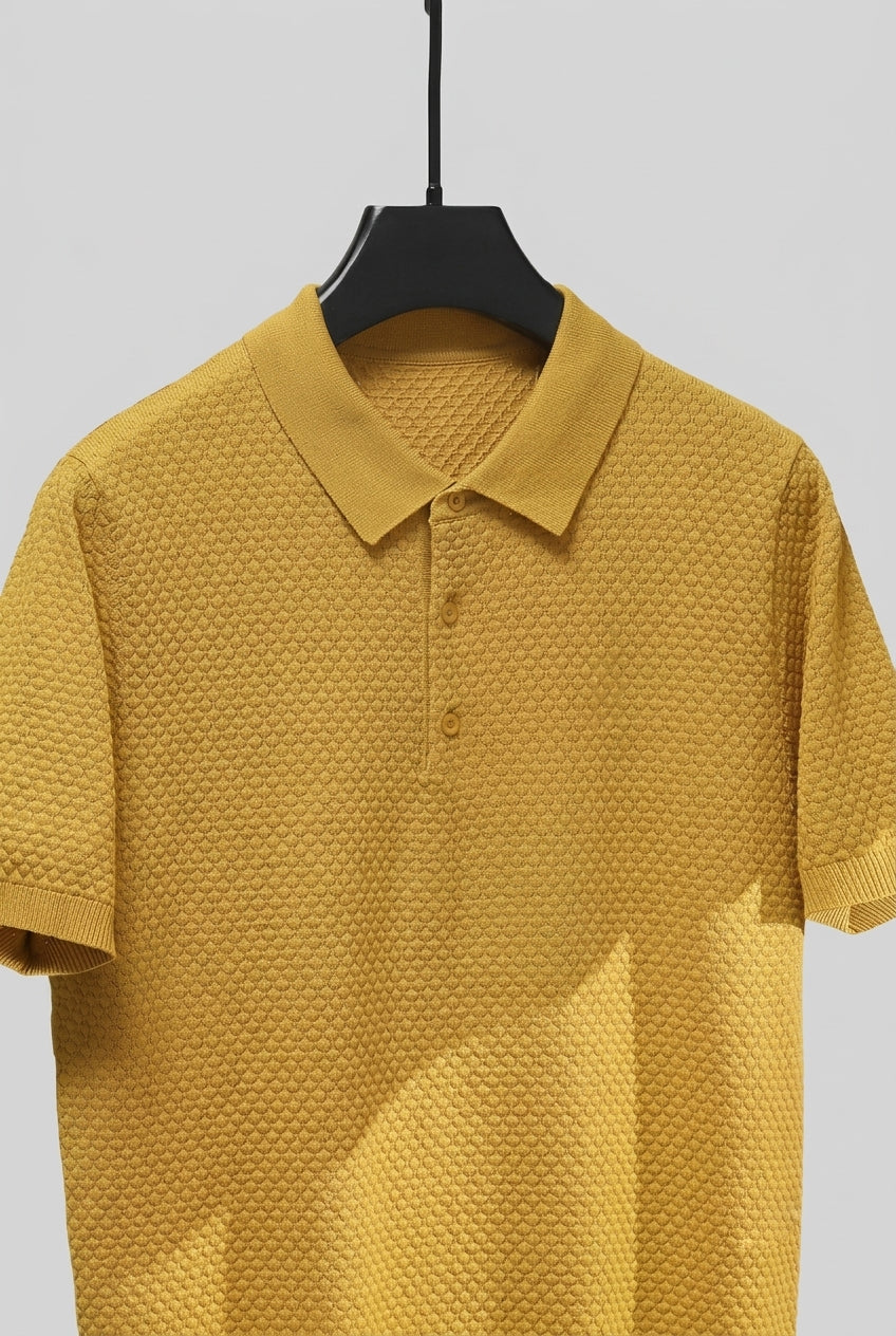 Popcorn Bubble Texture Polo - Rust Gold