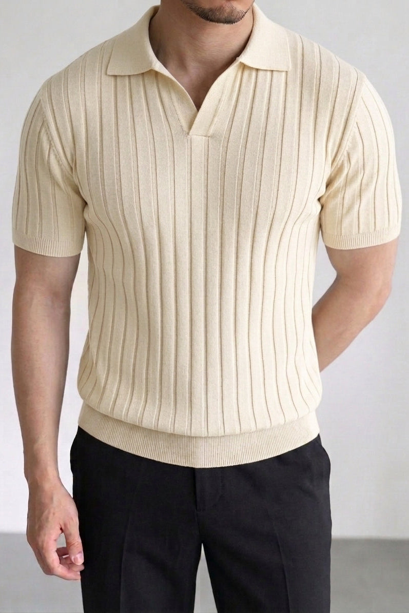 Rebel Azure Drop Needle Texture Polo - Cream