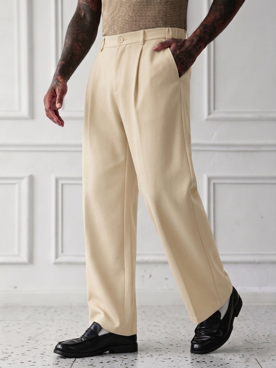 Korean Pants WideLeg SpandexDry - Cream