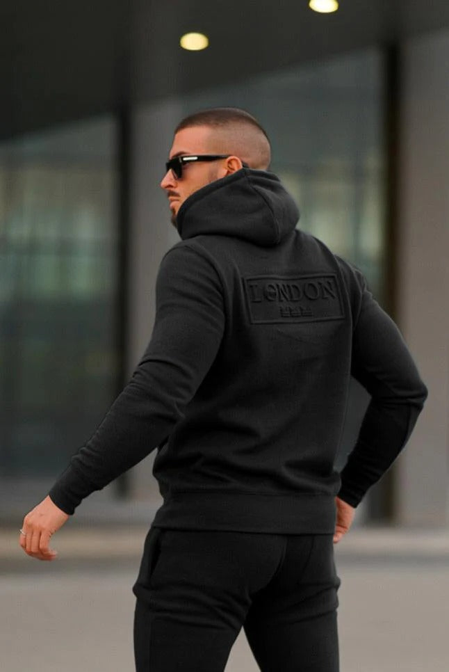 Embossed  Cotton  Hoodie - Black