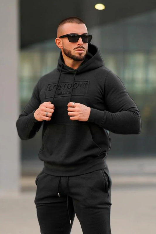 Embossed  Cotton  Hoodie - Black