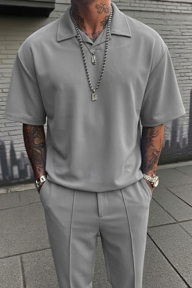 Charlie Drop Shoulder Polo - Grey