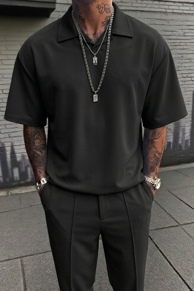 Charlie Drop Shoulder Polo  - Black