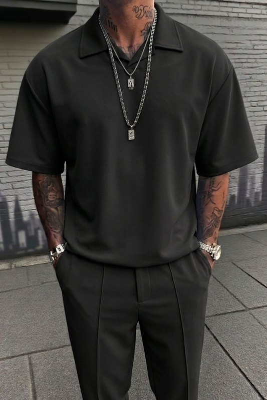 Charlie Drop Shoulder Polo - Black