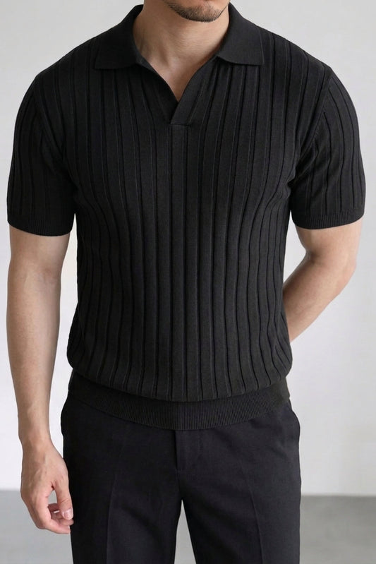Rebel Azure Drop Needle Texture Polo - Black