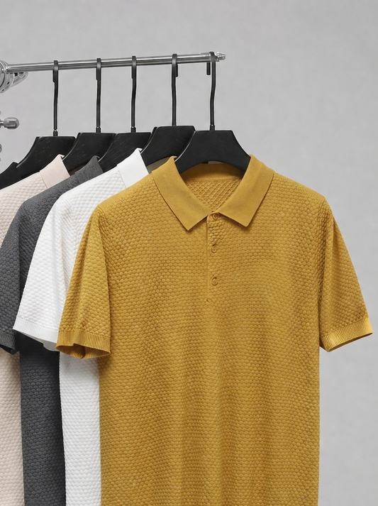 Popcorn Bubble Texture Polo - Rust Gold