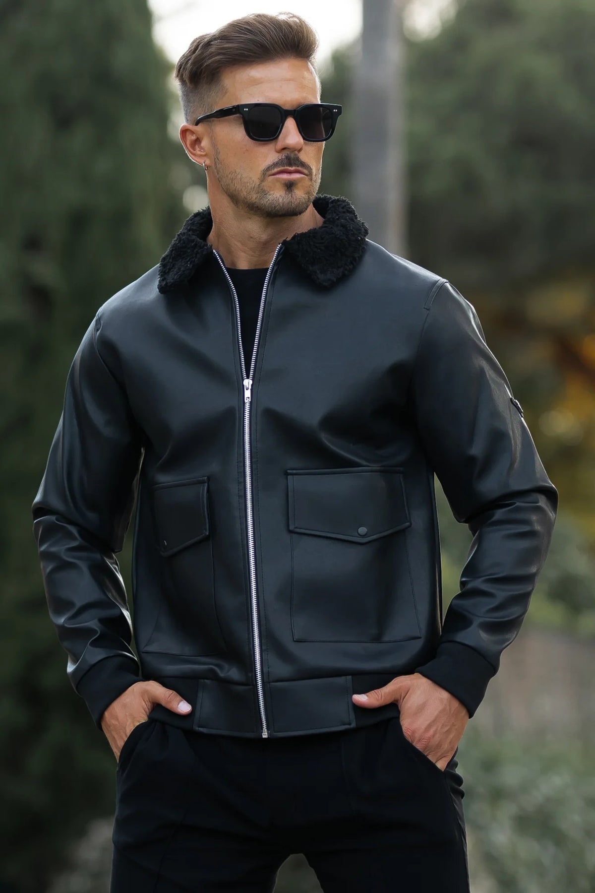 Bike Faux Leather Jacket - Black