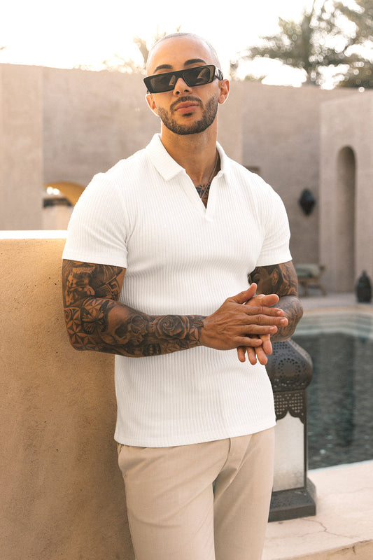 Azure ribbed polo-Cream