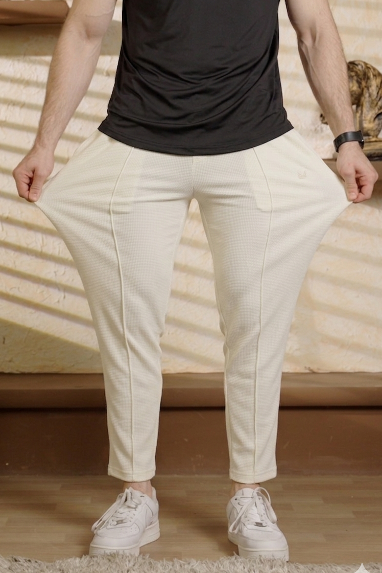 Waffle Crease Pant Trouser-Cream