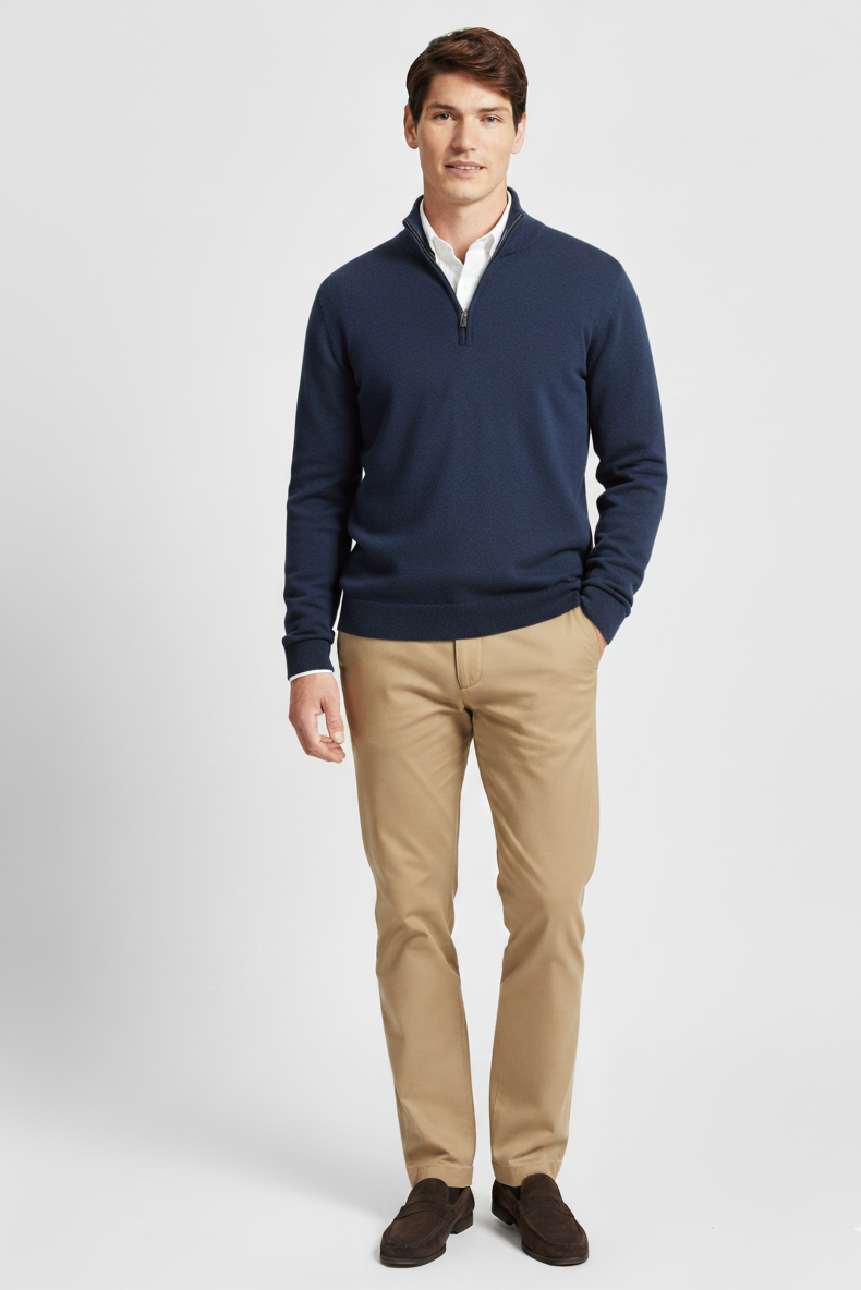 Quarter Zip Rib Knit Sweater - Sea Blue