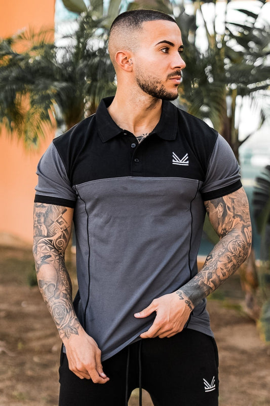 Streetwear Cotton Polo - Black/Grey