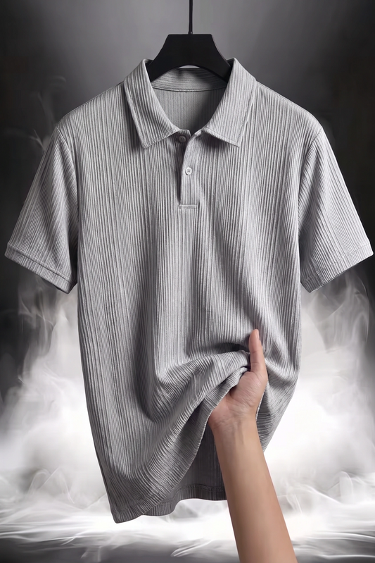 CableKnit Straight Texture Polo - Silver