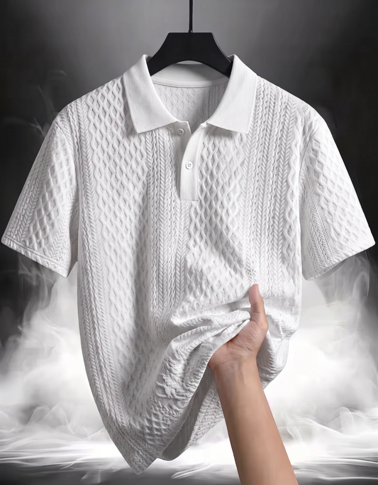 Lightweight CableKnit Texture Polo - Rich White