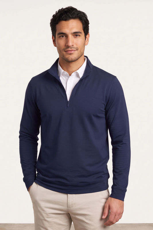 Quarter Zip w/ Built in Polo Collar With Shirt Spandex  - Navy