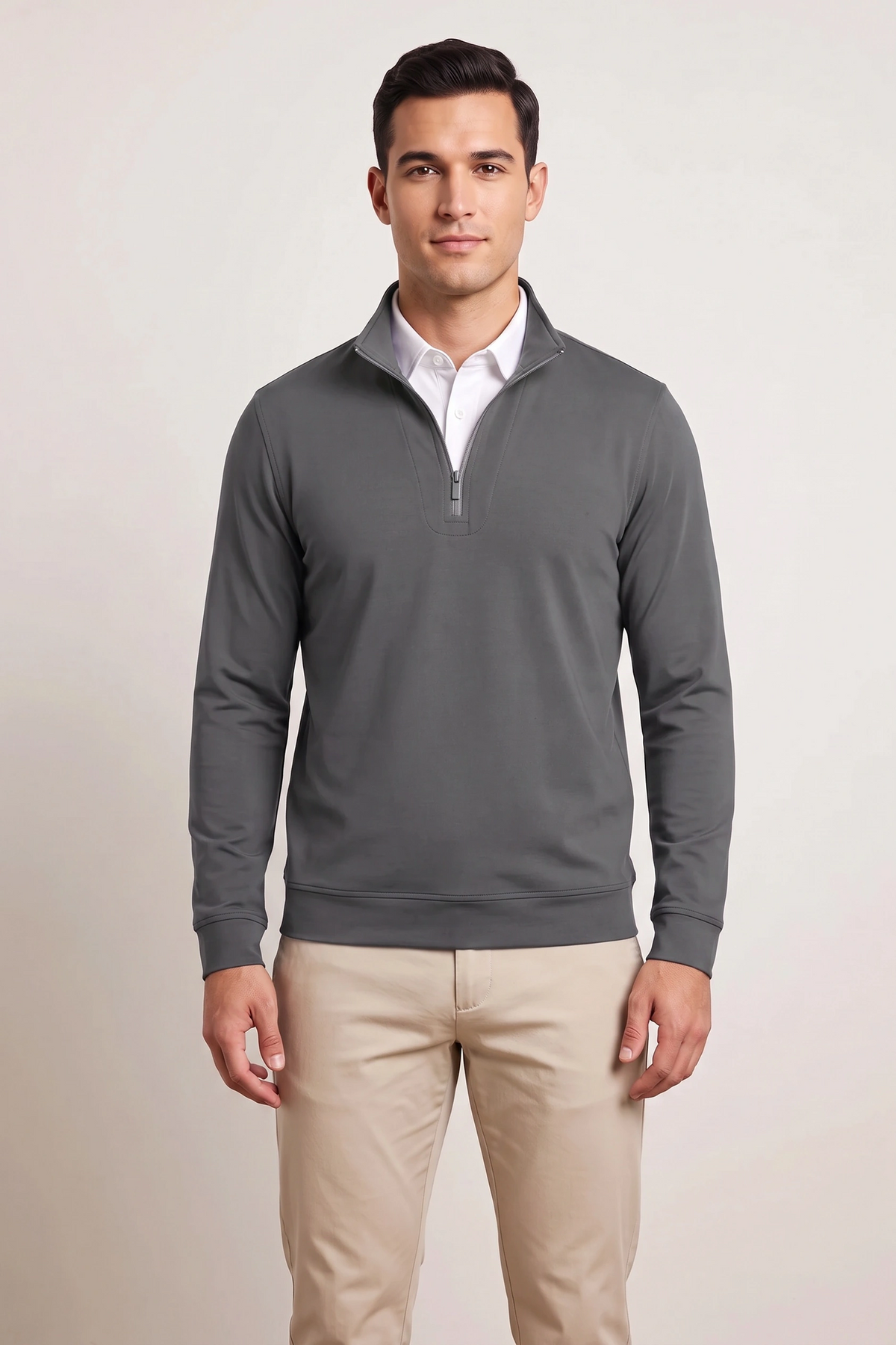 Quarter Zip w/ Built in Polo Collar - Silver