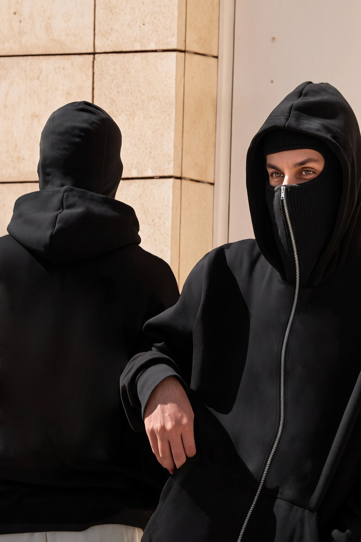 Balaclava Drop Shoulder Hoodie - Black