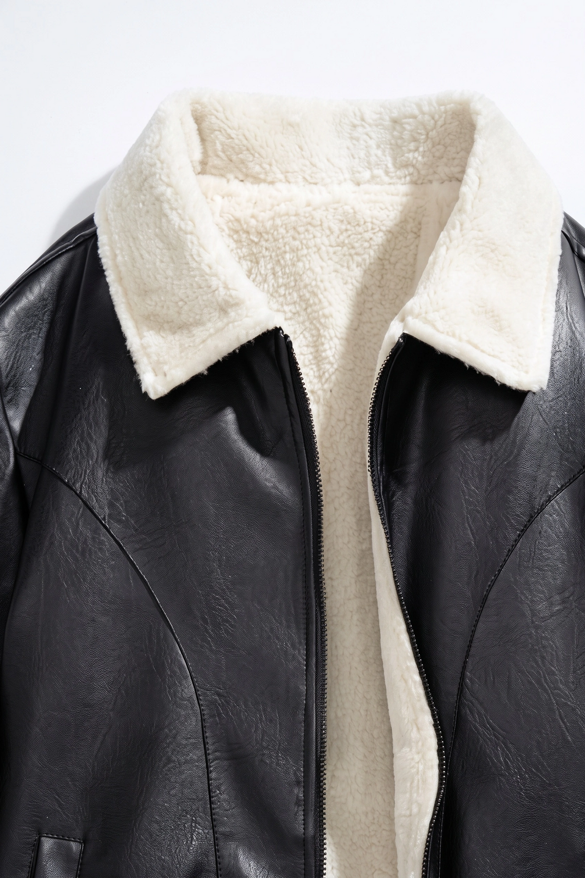 JS-19 Black leather jacket with black inner, furr collar