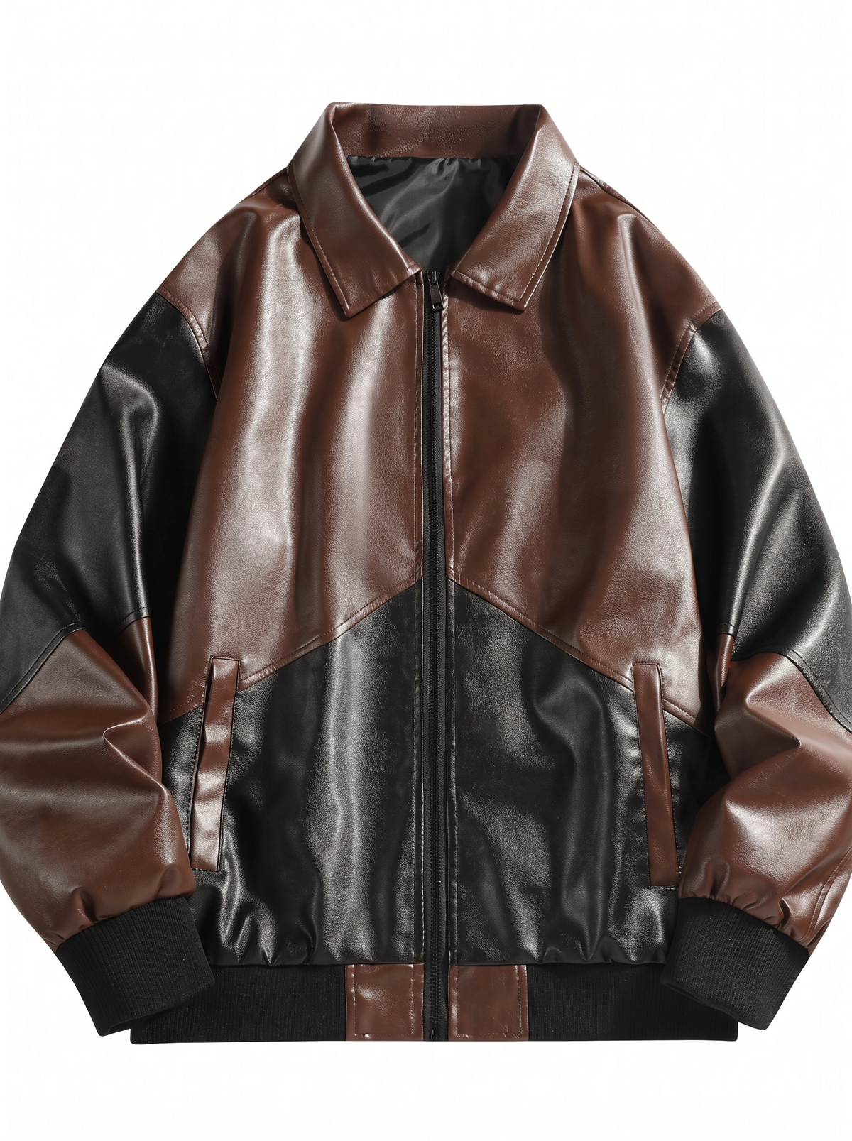 JS-33 Dark-brown with black v panel leather jacke