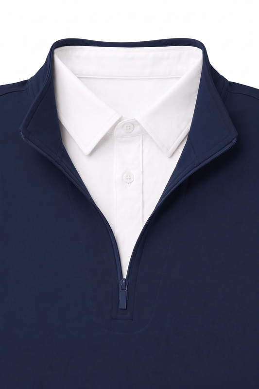 Quarter Zip w/ Built in Polo Collar With Shirt Spandex  - Navy