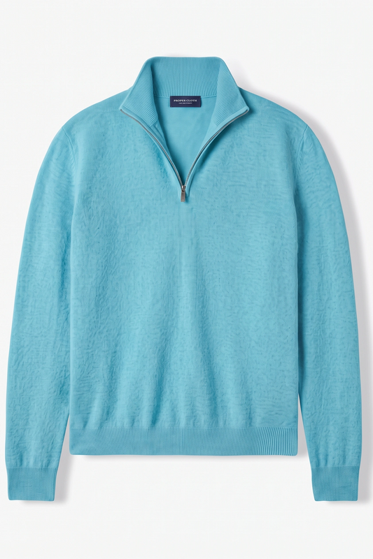 Mockneck Zip Sweater - Mint Blue