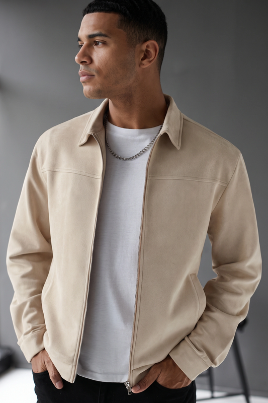 Suede Leather Jacket - Cream