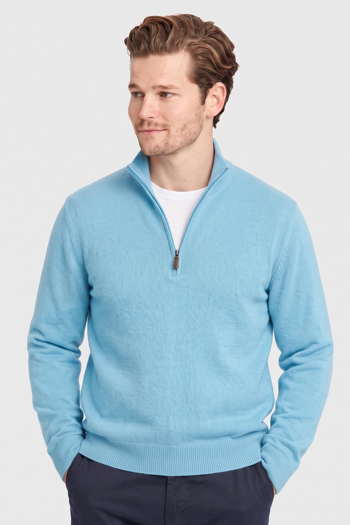 Mockneck Zip Sweater - Mint Blue