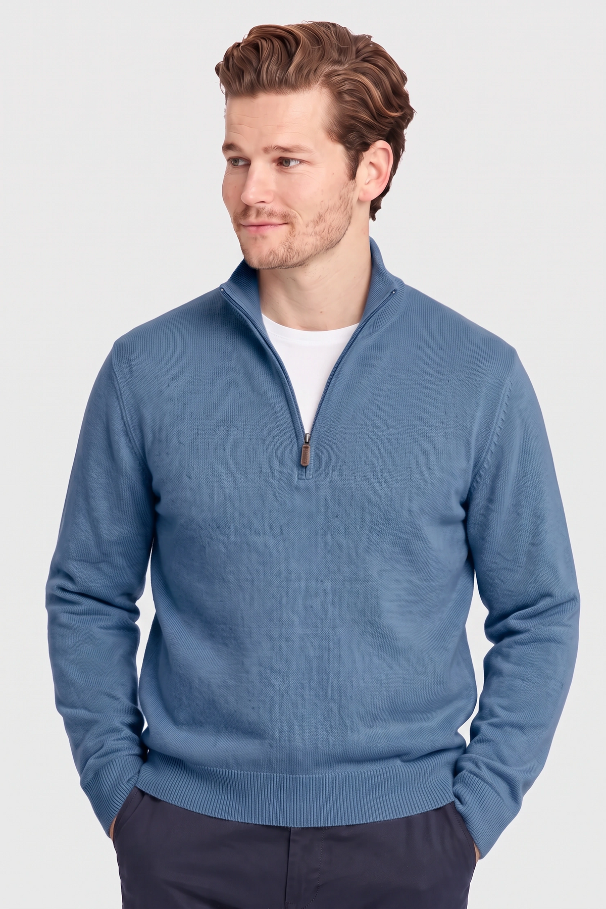 Mockneck Zip Sweater - Silver Blue