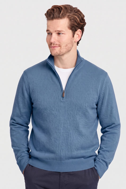 Mockneck Zip Sweater - Silver Blue