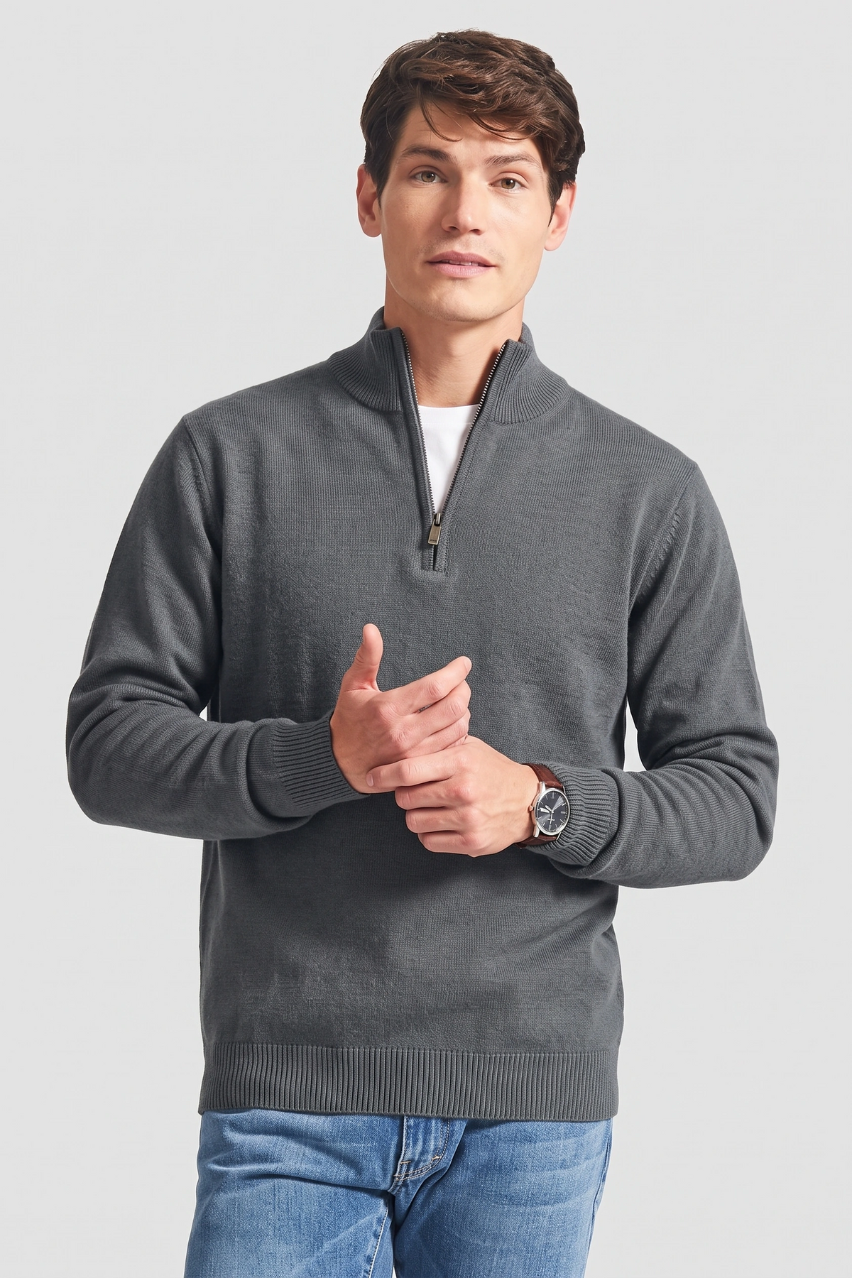 Mockneck Zip Sweater - Silver