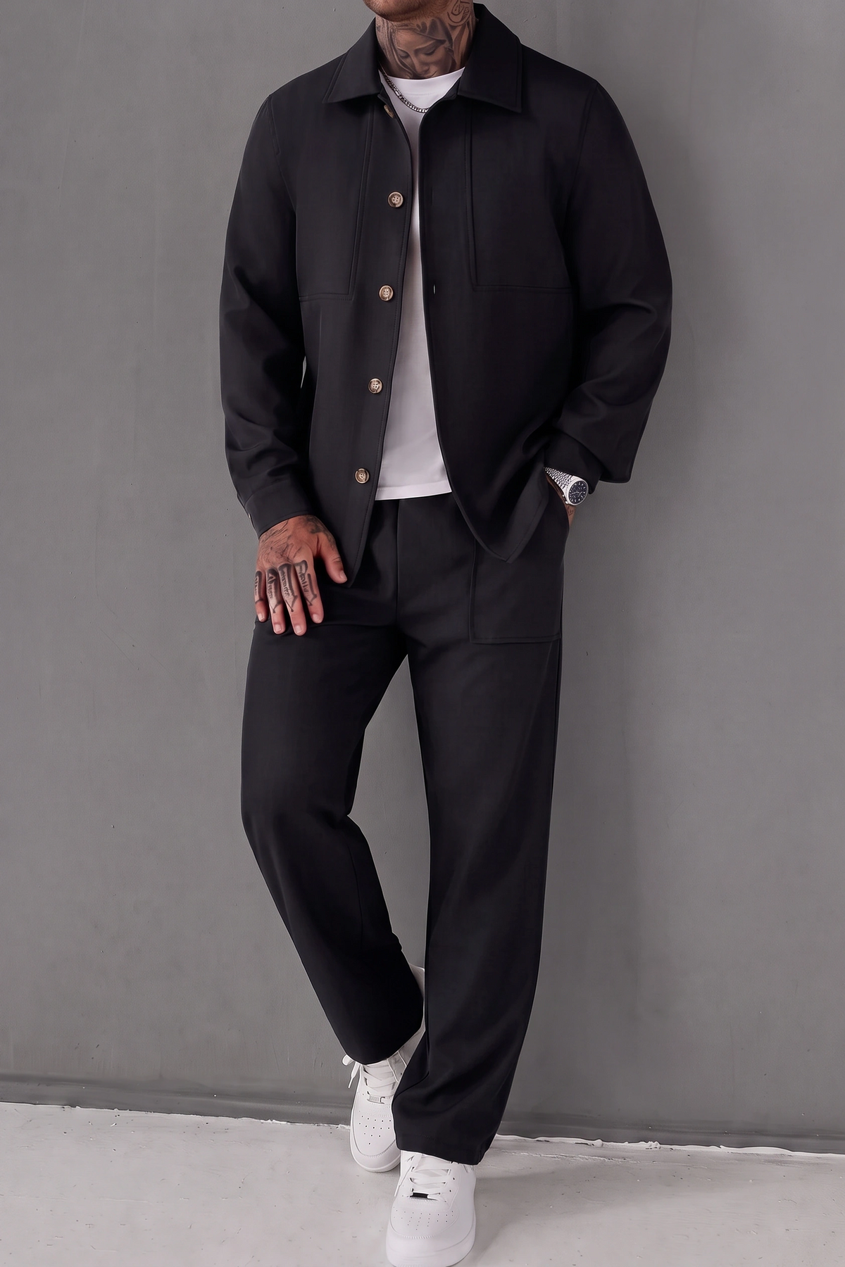 Imported ButtonDown Spandexdry Tracksuit - Black